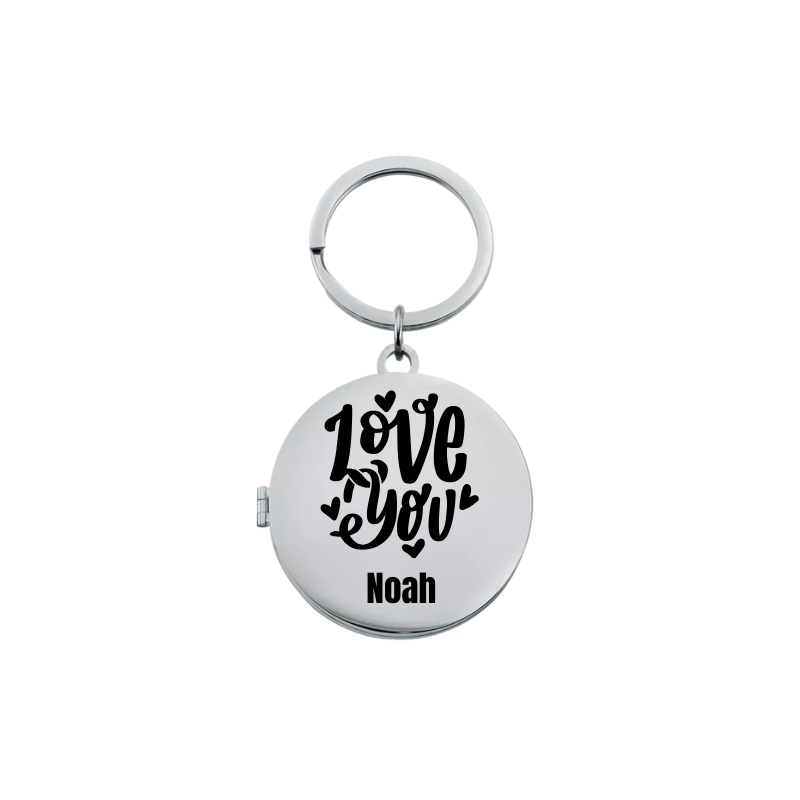 Personalised Couple's Locket Keyring with Photos plus ''Love you'' Engraving