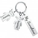 Engraved Rectangle Personalised Keyring with Boy and Girl Charms