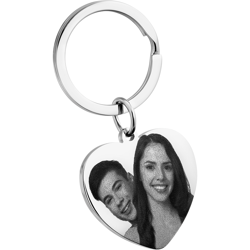 Personalised Heart Photo and Text Engraved Keyring
