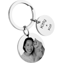 Personalised 2 Circles with Dog or Cat Photo Engraved Keyring