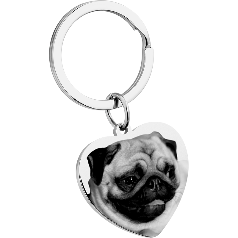 Personalised Heart Dog or Cat Photo and Text Engraved Keyring