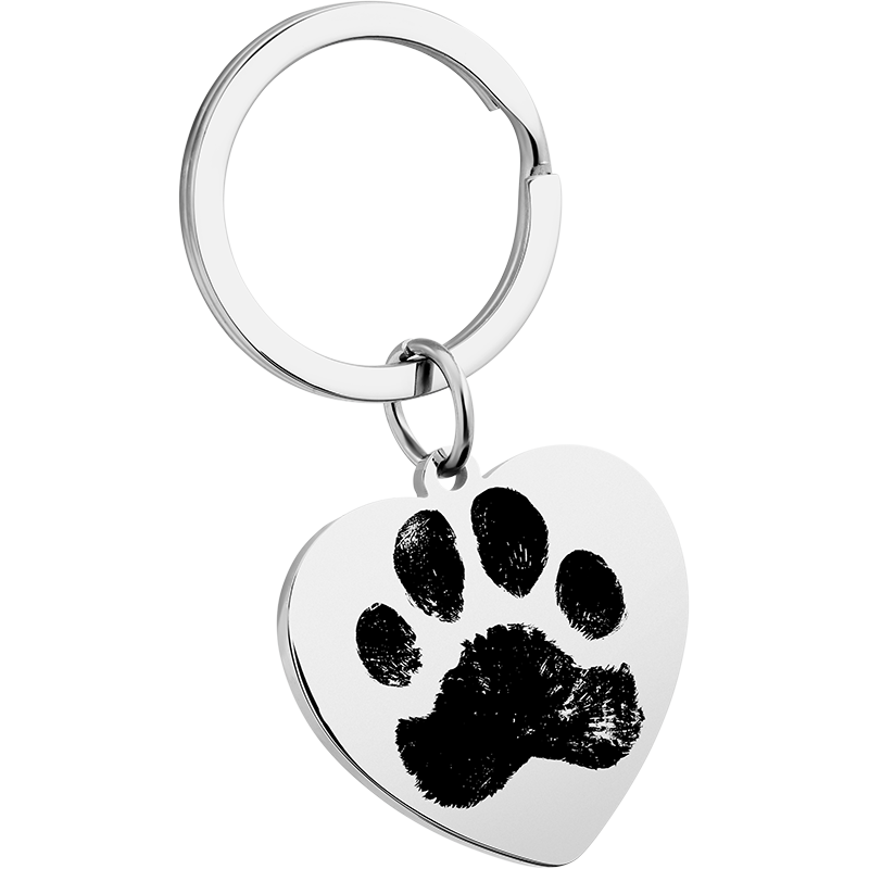 Personalised Heart and Text Engraved Keyring with Paw