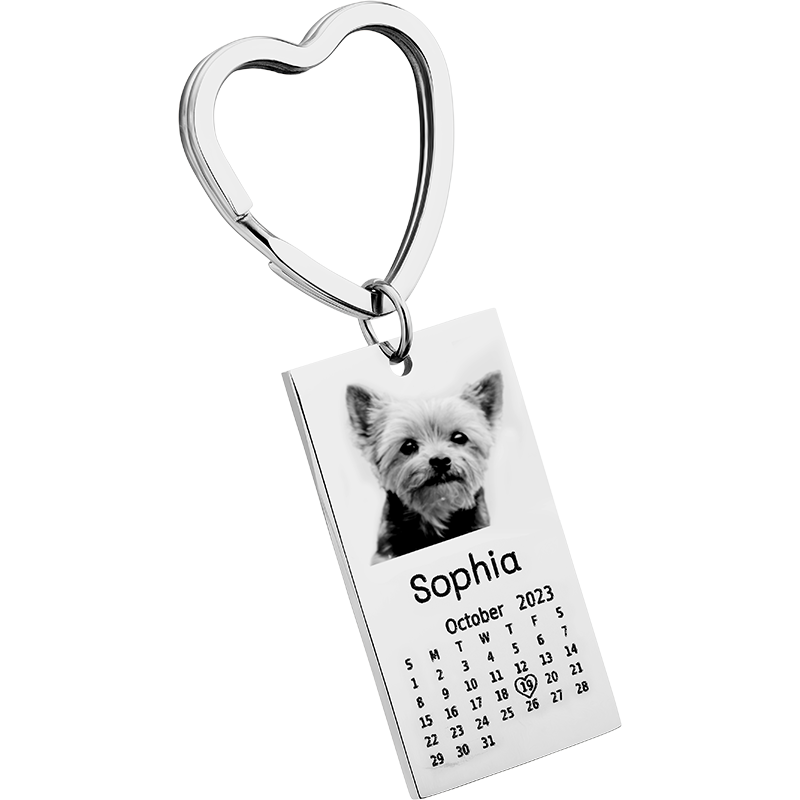 Engraved Dog or Cat Photo, Text, and Calendar Keyring