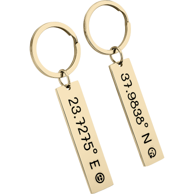2 Personalised Keyrings with Engraved Coordinates