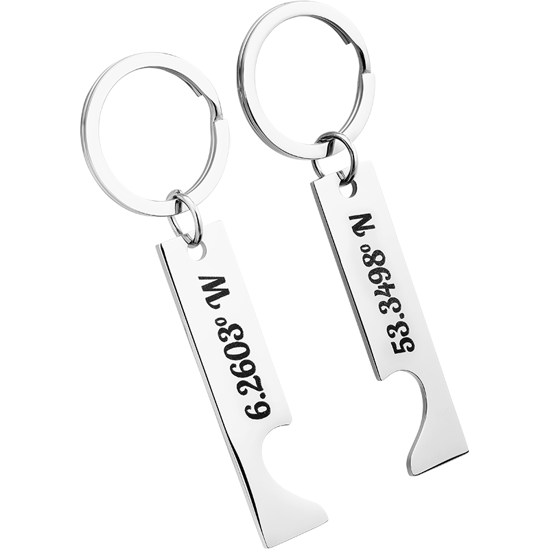 Personalised Heart Keyrings with Engraved Coordinates