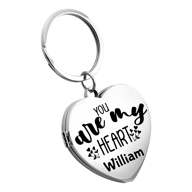 Engraved Locket Keyring with Photos for Couples - You are my heart