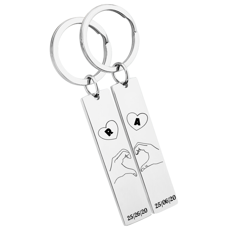 Cute Duo Lovers' Matching Keyrings—Personalised with Initials and Special Date