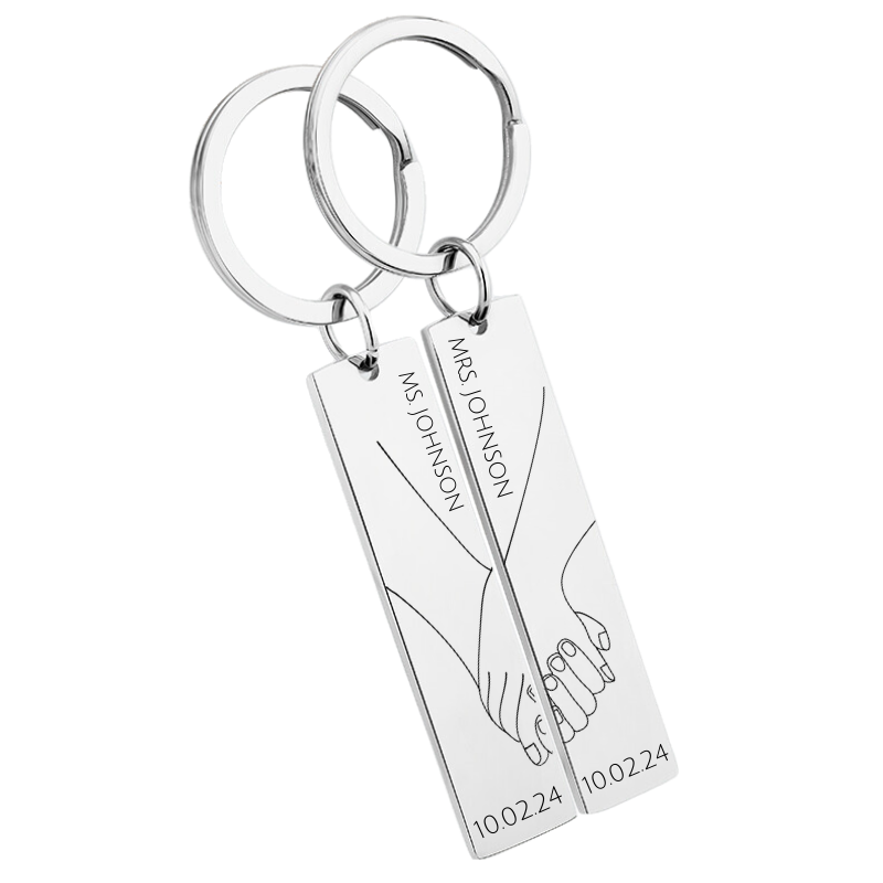 Engraved "Together" Holding Hands Keyrings—Customise with Names and Dates