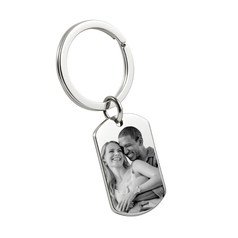 Personalised Dog Tag Photo Keyring – Front Image & Back Inscription